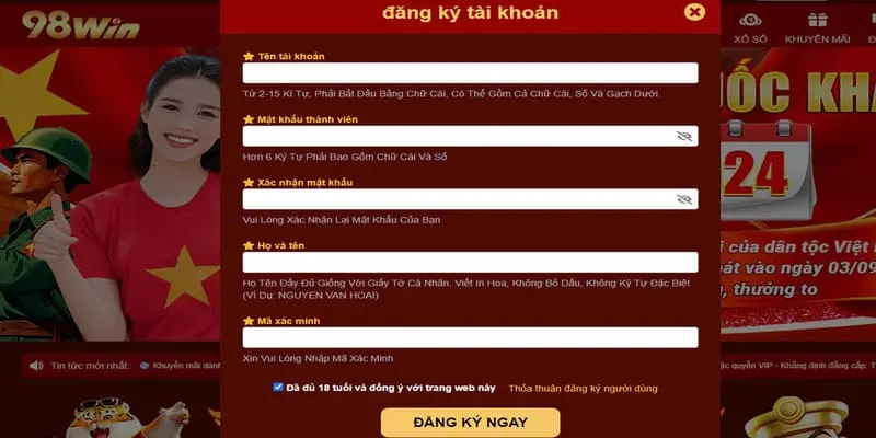 Hướng dẫn chi tiết cách đăng ký 98Win